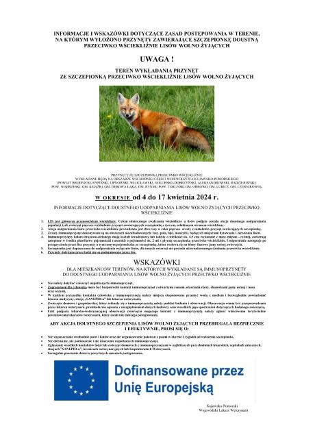 Informacja na temat szczepienia przeciwko wściekliźnie lisów